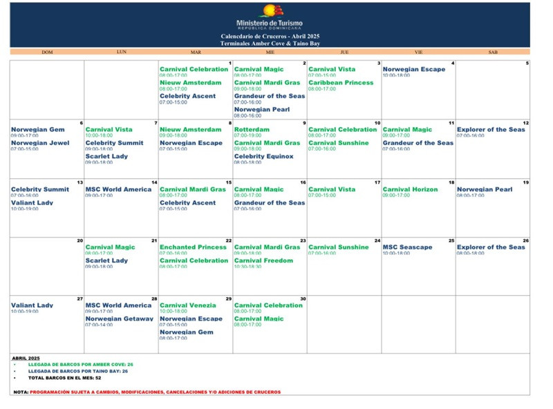 Calendario de cruceros